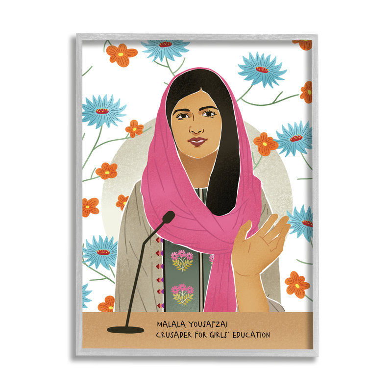 Malala, parole, sur, bleu, orange, fleurs, icône, femme, Estampe numérique Farmhouse, H 14 po x l 11 po