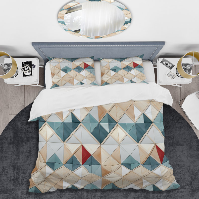 Ensemble de housse de couette Grey And White Mosaic Tiles, Housse de couette pour très grand lit et 2 très