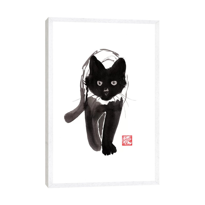 Walking Cat by Péchane - Print on Canvas, White Framed, 66.04 cm H x 45.72 cm W