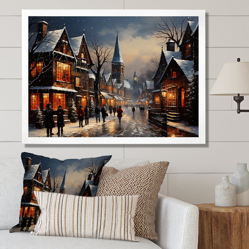 «Winter Village In Europe I - Winter Landscape», art mural, Cadre de coin blanc fermé, H 16 po x l 32 po x P 1 po