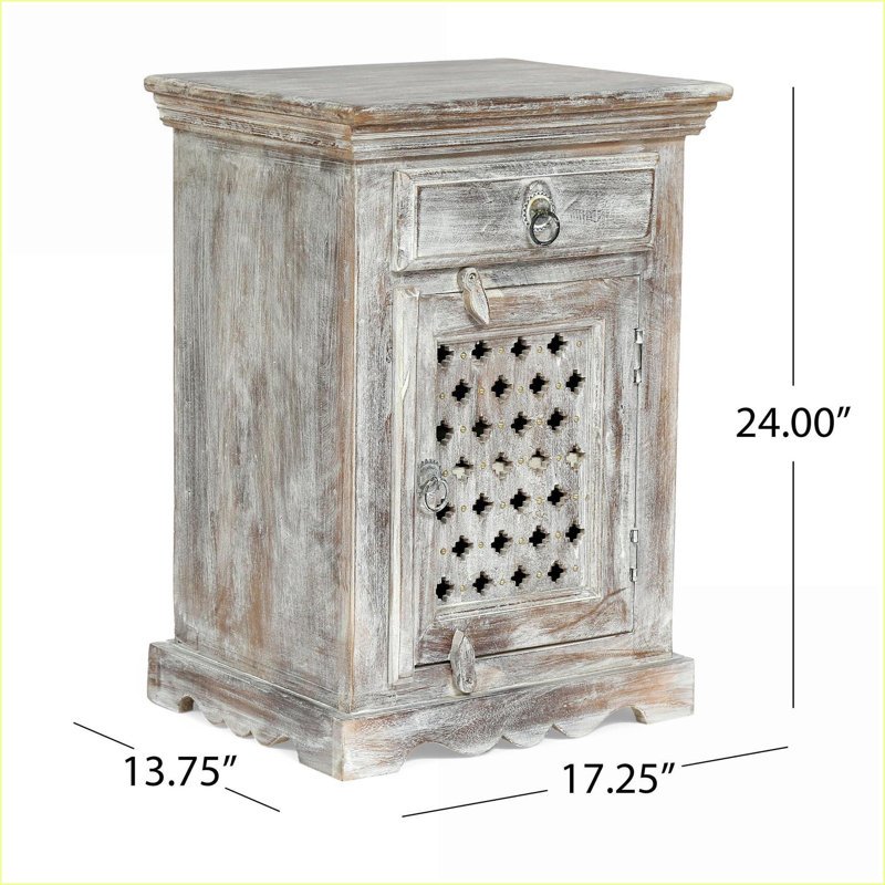 Table de chevet en bois de manguier Boho avec 1 tiroir et 1 armoire