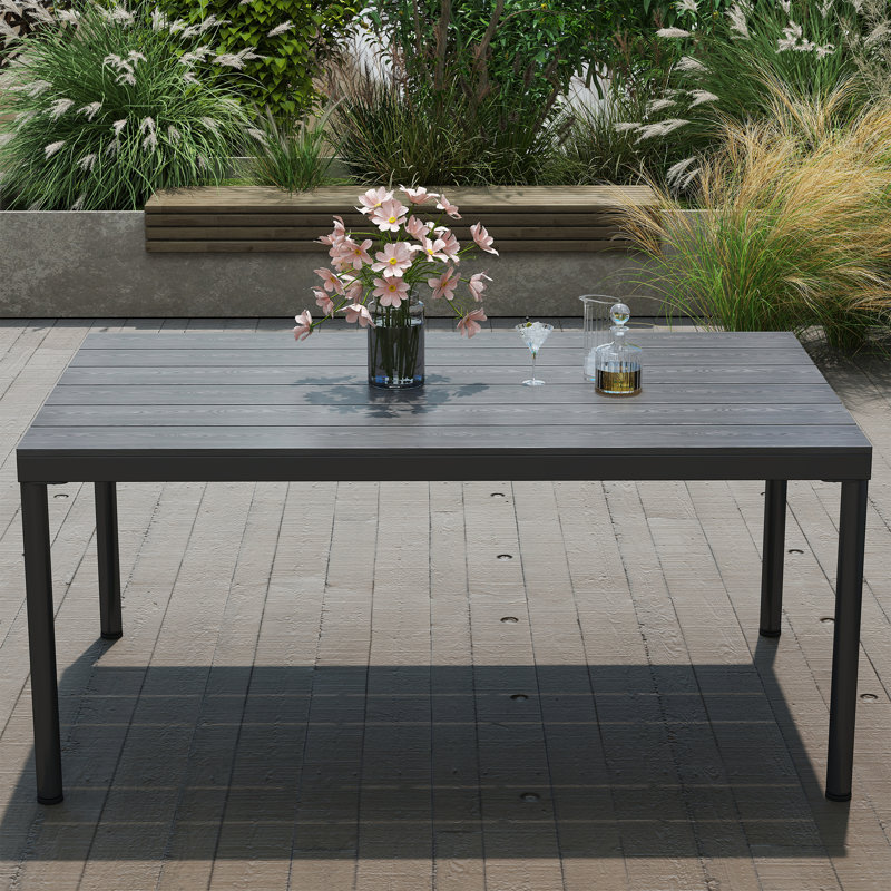 Table de salle à manger rectangulaire en métal et bois pour l'extérieur