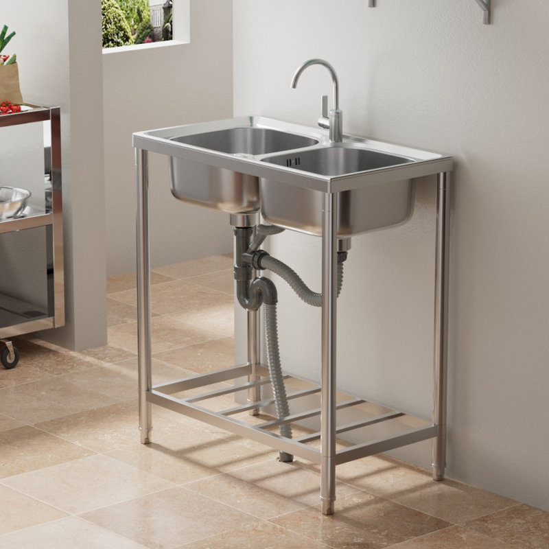 Belfry Kitchen Aquashicola W Double Bowl Stainless Steel Freestanding Kitchen Sink, 425 cm W x 850 cm H