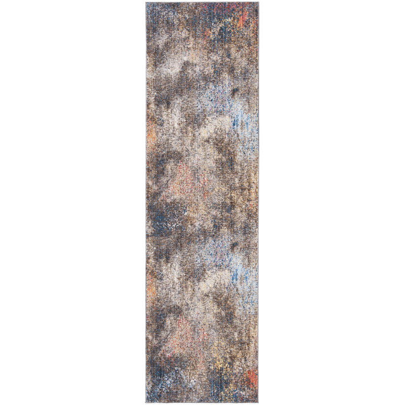 Tapis bleu / brun Massad, Tapis de couloir 2 pi 3 po x 8 pi