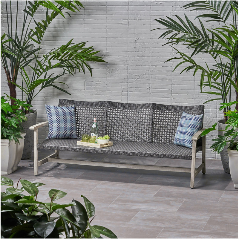 HAMPTON WOOD + WICKER 3 SEATER, Black/Khaki