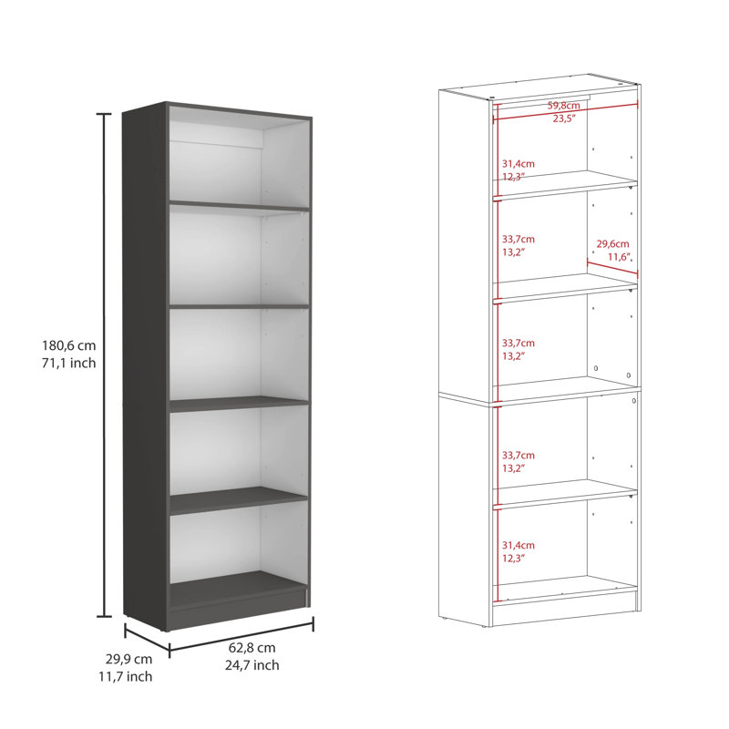 Ensemble de bibliothèque Home, (5 tablettes) H 71,1 po x l 60,1 po x P 11,7 po