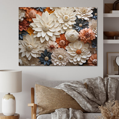 Minimalisme beige, collage Zinnias sur toile