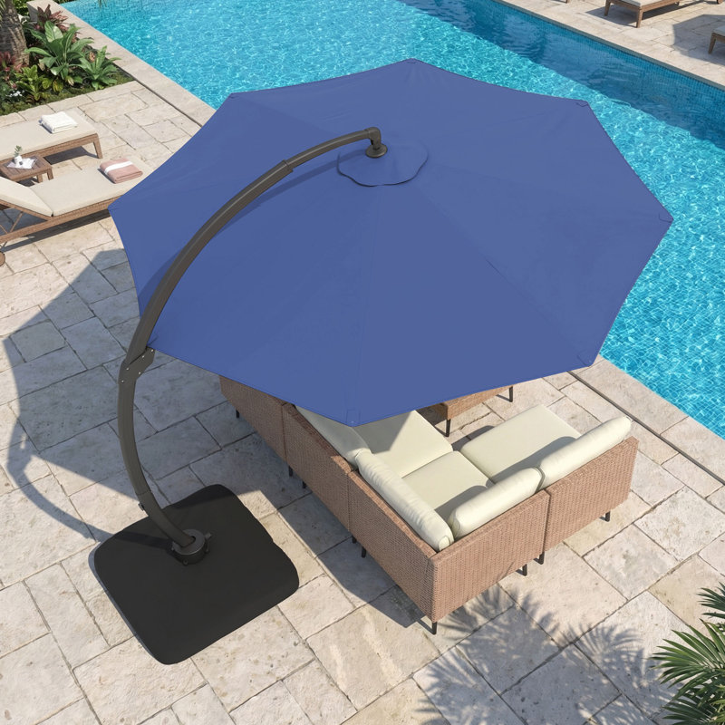 cantilever patio umbrella navy blue EROMMY 10 × 13 Umbrella, Base Excluded – degree rotation so you can provide shade to your guest with ease 10 ft. Rectangle Cantilever Market