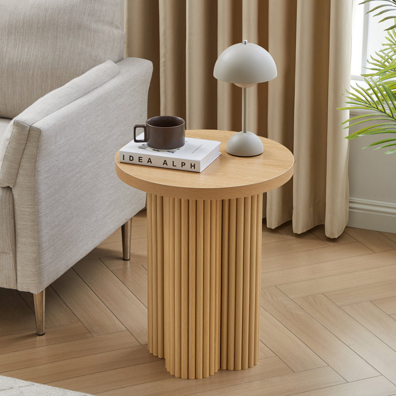 24" Round Pedestal Base End Table, Natural