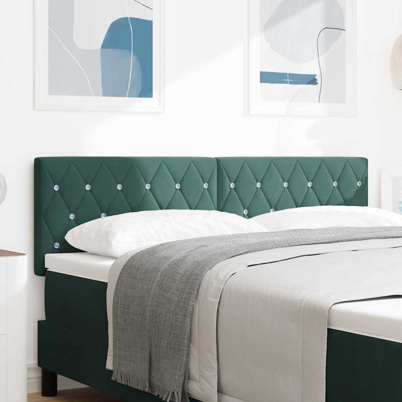  Velvet Headboard Argyle With Headboard Velvet, Dark Green, 88cm H x 160cm W x 7cm D