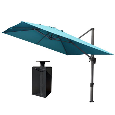132'' X 108'' Rectangular Cantilever Blue Umbrella With Base In Ground And Crank Lift Counter Weights Included