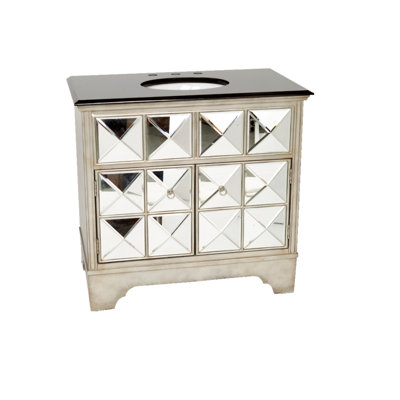 Mirror Block Cabinet Bathroom Sink With Black Marble Top