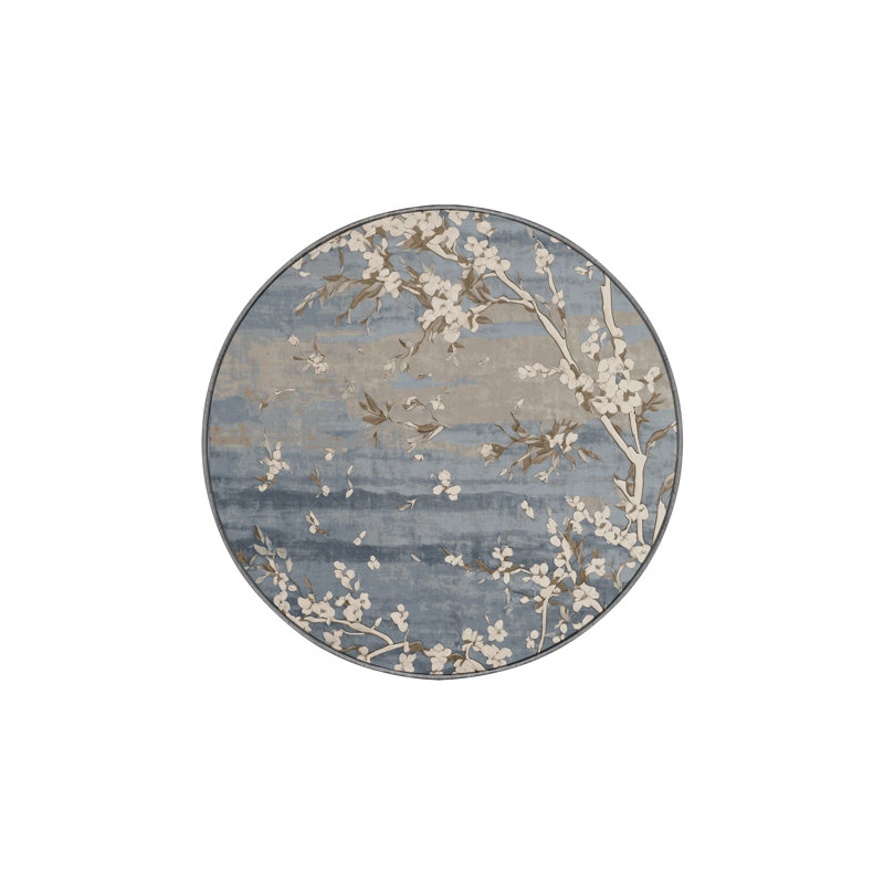 Tapis gris soyeux et moelleux, Rond 3 pi