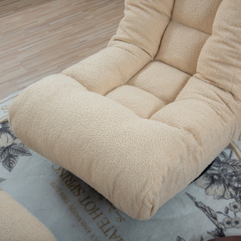 Adjustable Reclining Lazy Sofa, Japanese Tatami Single Leisure Chair for Balcony, White Cotton