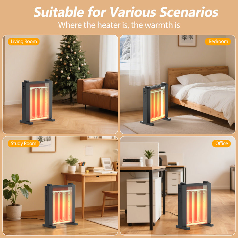 AIRJOYHI Electric Mica Infrared Space Heater Indoor Use,1500W Large Room Heater with Smart Thermostat,Overheat & Tip-Over Protection,Remote,12H Timer,Quite Whole Room Heater for Bedroom Office Gray25"