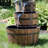 Wood Barrel Weather-Resistant Brown 3-Tier Outdoor Water Fountain