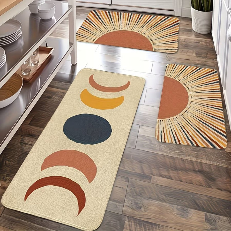 Ensemble de tapis de cuisine Boho comprenant 3 tapis de cuisine antidérapants et lavables Sun Moon Boho