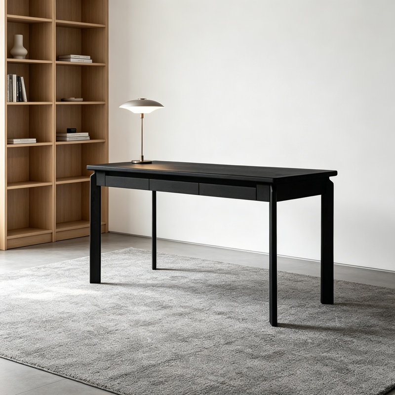 Simple Black Rectangular Storage 3-Drawers Desk, 29.52" H x 55.11" W x 27.55" D
