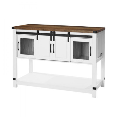 Coffee Bar Cabinet, 47 Inch Farmhouse Coffee Bar Cabinet with Storage, Coffee Bar Table with Barn Doors, Farmhouse Sideboard Buffet Cabinet for Living