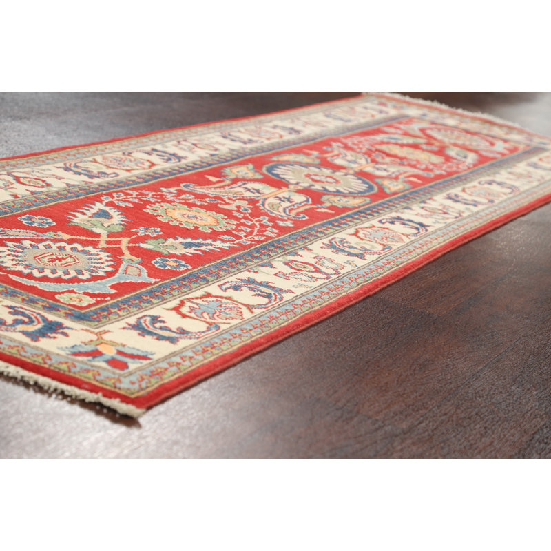 Tapis de couloir rouge en laine noué à la main de conception unique 2 pi 8 po x 9 pi 1 po New Age