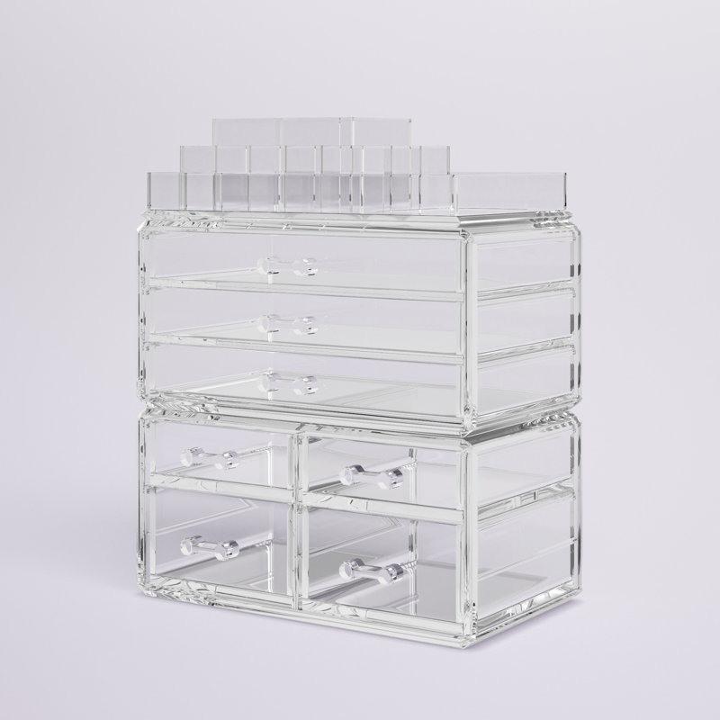 Étagère de rangement Nyziah avec 4 petits et 3 grands tiroirs transparents
