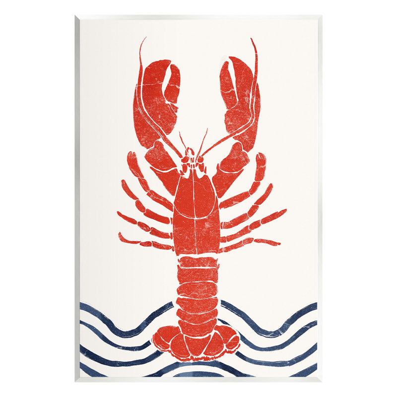 Art mural moderne homard avec vagues par Yuyu Pont, H 15 po x l 10 po
