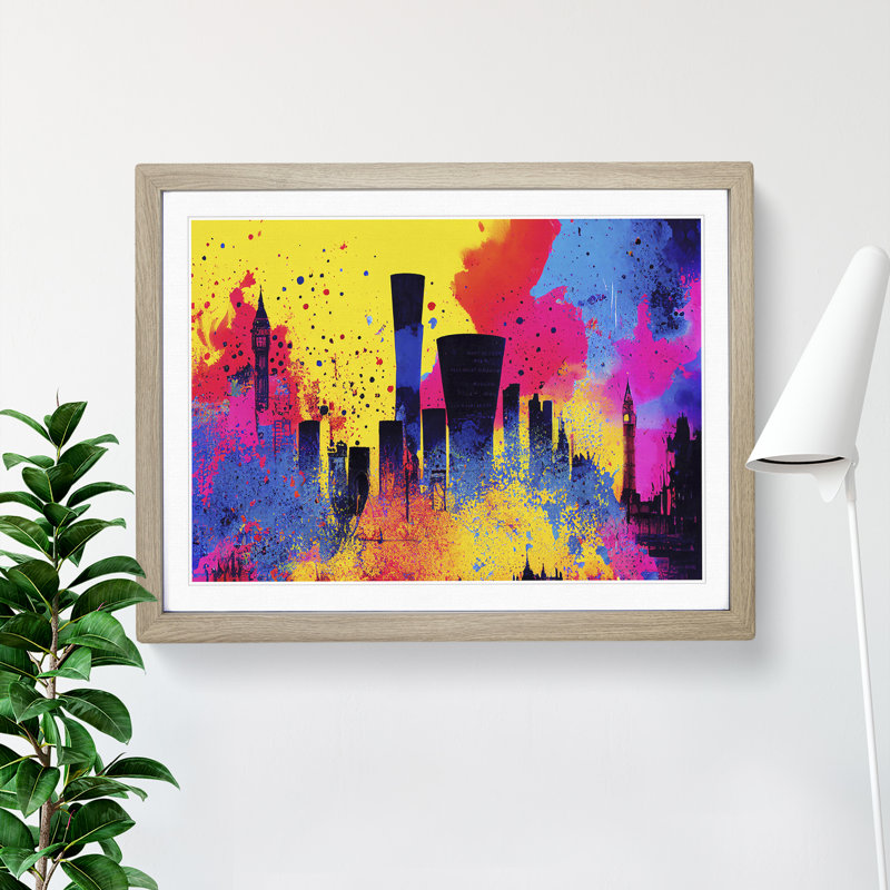 Vibrant City Skyline Art Vol.2 Abstract - Framed Print, 34cm H x 46cm W x 2cm D, Grey