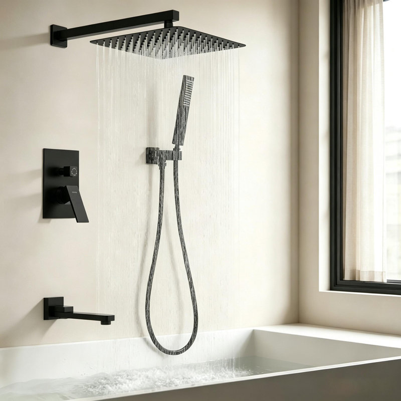 Ensemble de robinet de douche mural avec douchette 12 po avec douchette 12 po, Noir mat