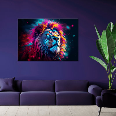 Neon Lion Animal Africa - No Frame Print on Canvas