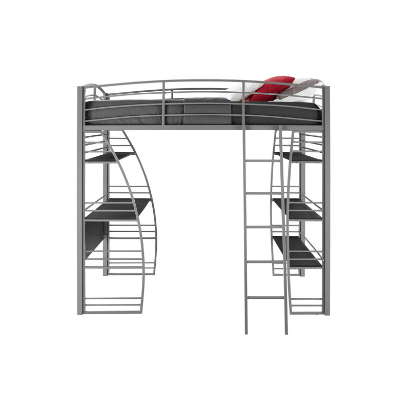 Lit mezzanine simple en métal avec bibliothèque Agastya par Isabelle & Max ™, Argent