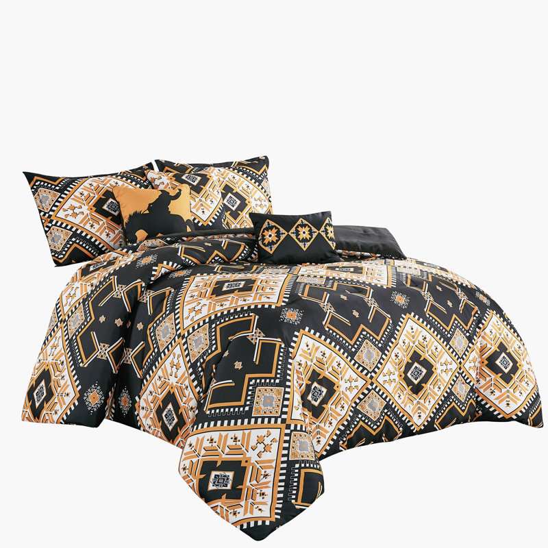 Geometric Embroidered Print 6-Piece Comforter Set – Textured Patterned Bedding With Decor Pillows