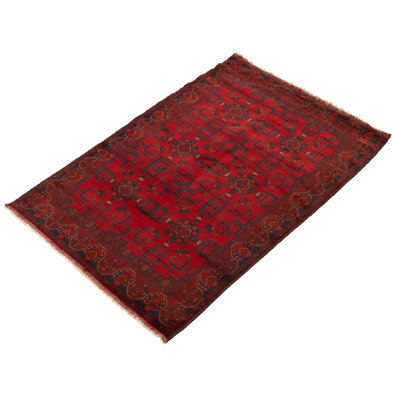 Tapis unique en laine noué à la main style Esari des années 2010 de 4 pi 5 po x 6 pi 5 po rouge Quantrel