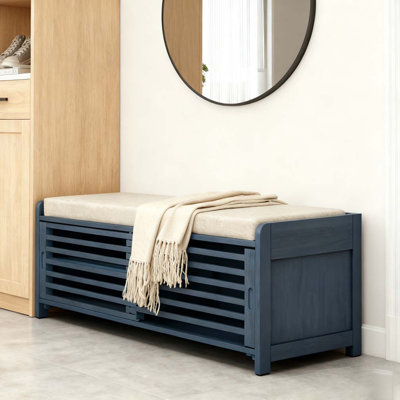 Banc à chaussures avec rangement et coussin, banc de rangement à volets vieillis avec charme rétro