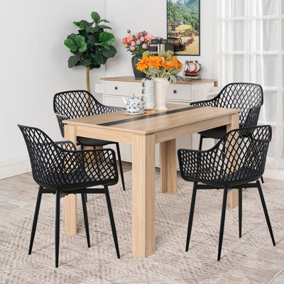 Ensemble de table à manger et de chaises 5 pièces, table de salle à manger en bois avec 4 chaises en plastique (chêne et noir)