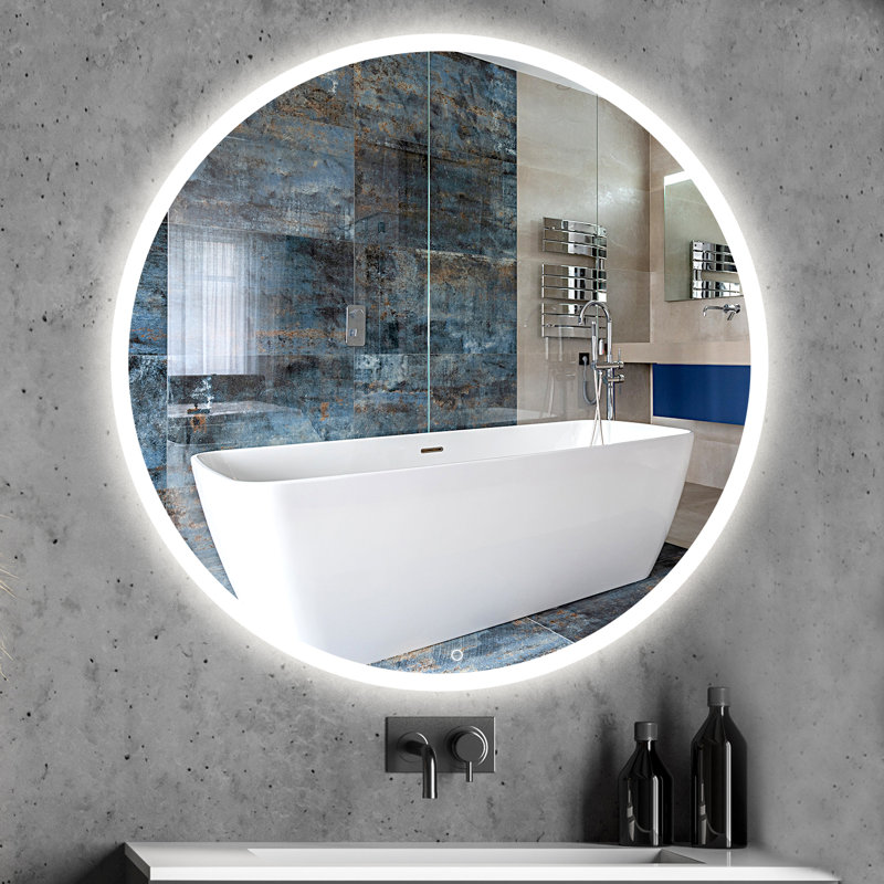 Miroir de salle de bain / meuble-lavabo à DEL argenté sans cuivre Naliyah IP44, 6000K-6500K, 24" X 24"