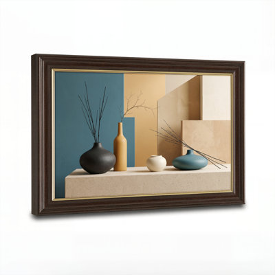 Art mural antique sur toile encadré doré pour le salon, la chambre à coucher, le bureau ou le vestibule - décoration murale décorative avec art minimaliste