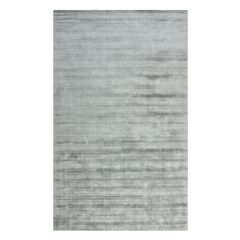 Tapis gris en soie tissé à la main, Rectangle 9 pi x 12 pi