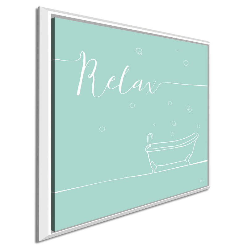 «Underline Bath V Teal», art textuel, H 21,5 po x l 21,5 po x P 2 po, Cadre flottant blanc
