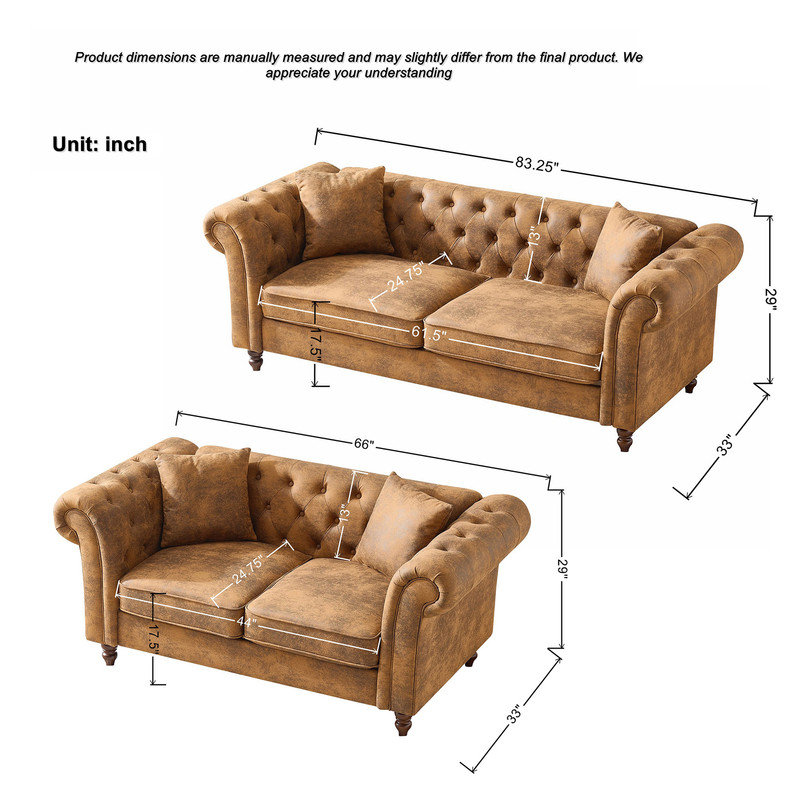 Ensemble de canapé chesterfield Mid-Century, Brun
