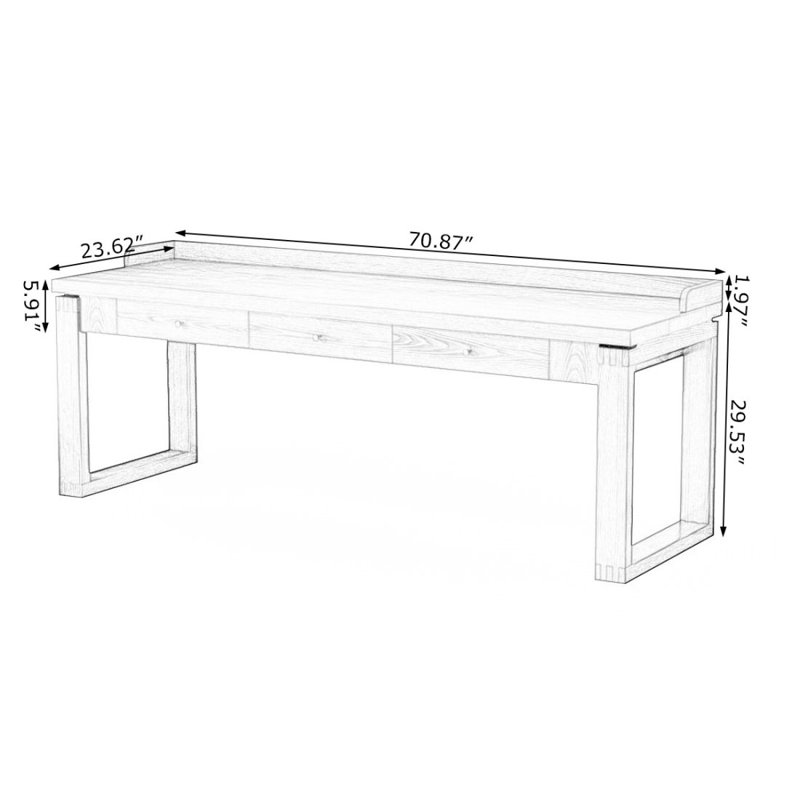 Walnut Rectangular Solid Wood Writing desk with drawers desk, 29.53"H*70.87"W*23.62"D