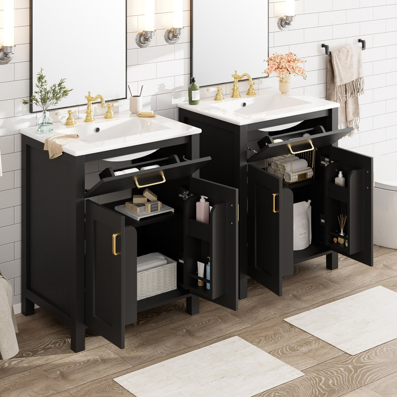 Meuble-lavabo moderne de 48 pouces avec lavabo en céramique, Noir