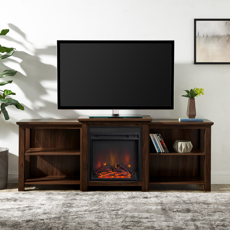 Woodbury 70" Media Console with Electric Fireplace, Dark Walnut