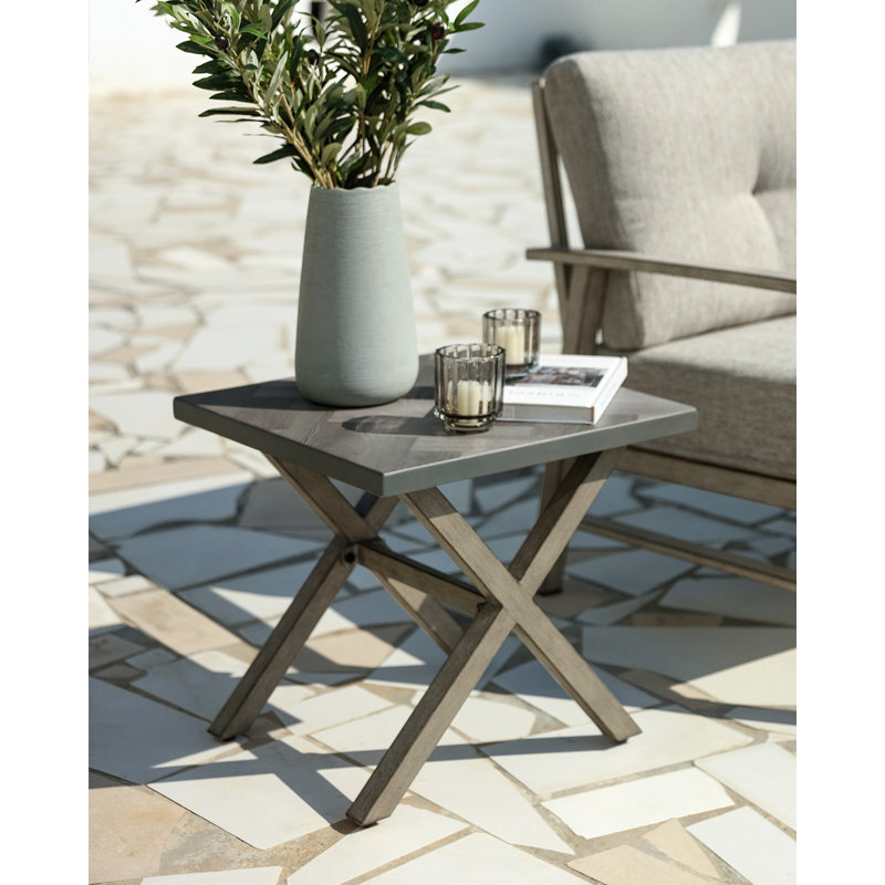 SeeHill Aluminum Resin Top Side Table, 19.3" x 18.2", UV-Resistant, Weatherproof, Durable for Balcony, Porch, Garden, Commercial Spaces, Dark Gray