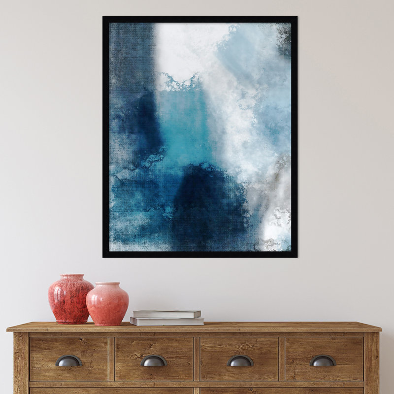 «Crowland Aqua Abstract I» par Amy Lighthall, reproduction d'art sur papier encadrée, Cadre noir, H 33 po x l 27 po