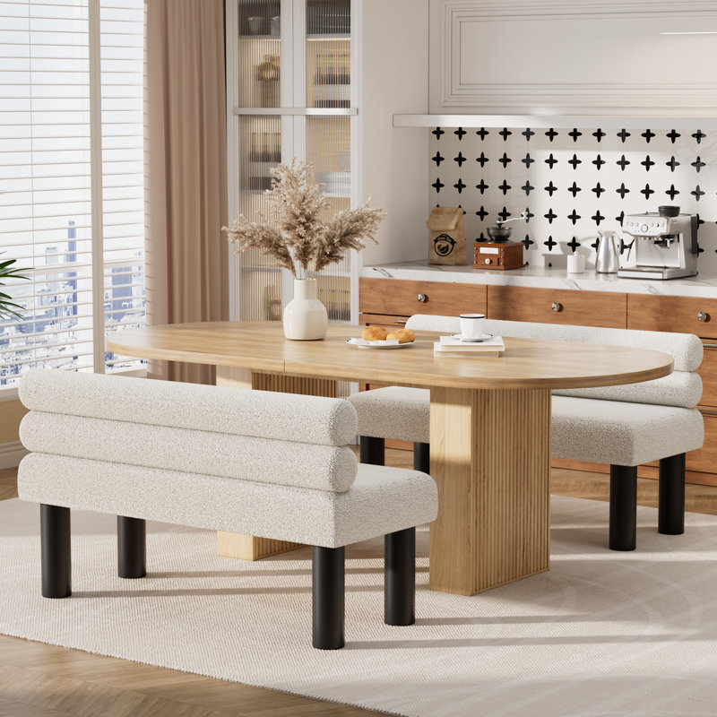 Banc de salle à manger en bois 62 po Atherton, Brun, Blanc/Noir