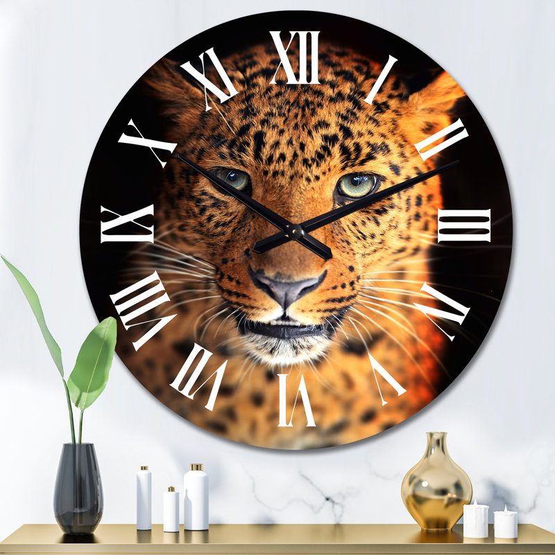 Portrait d'un léopard VI - Horloge murale traditionnelle, Grand