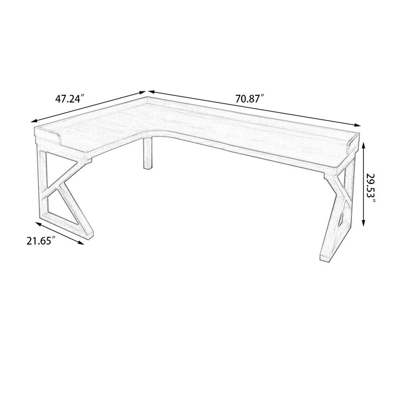 Bureau rectangulaire en bois massif noyer clair, Retour à gauche, H 29,53 po x l 70,87 po x P 47,24 po