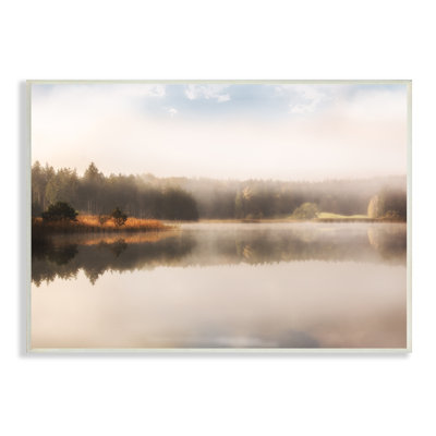 " Autumn Lake Misty Landscape Distant Pine Tree Forest " by Irene Weisz