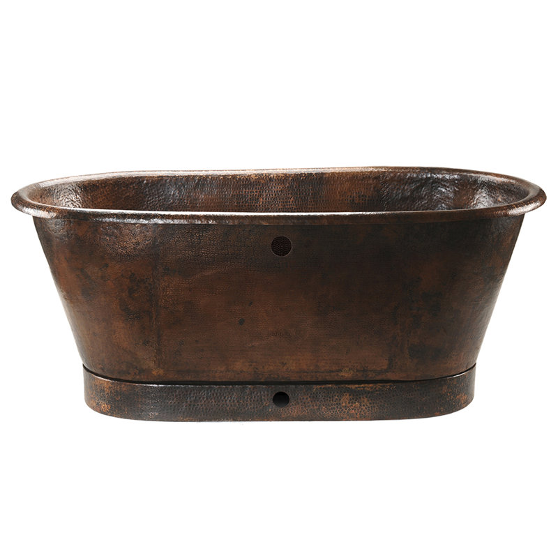 72" Hammered Copper Modern Style Bathtub with Overflow Holes