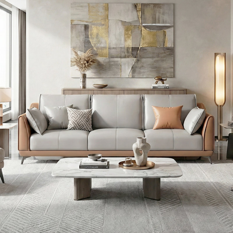 Ensemble de canapé de salon moderne en similicuir 3 pièces gris / brun (ensemble de 3)